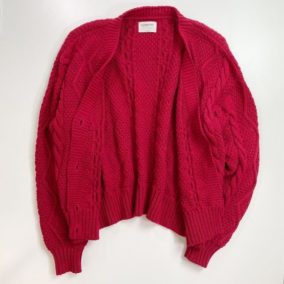 Aymara Mushua Cable Knit Cardigan Sweater Wool Stretch Red S/38 - Picture 7 of 8